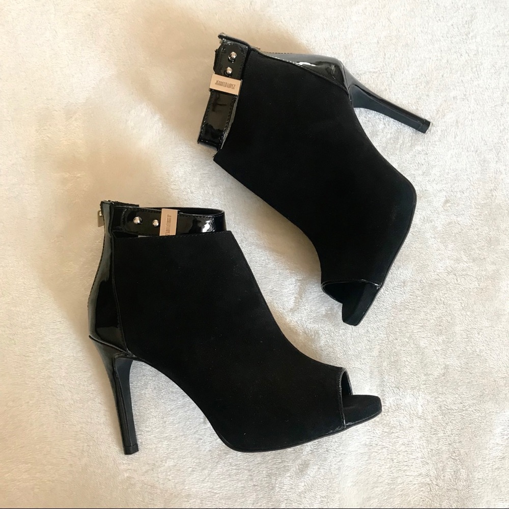 Faux Suede Peep Toe Ankle Booties